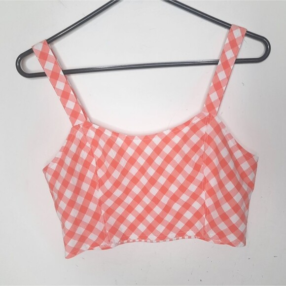 Aerie Gingham Cropped Tank Orange Size Medium - Picture 2 of 4